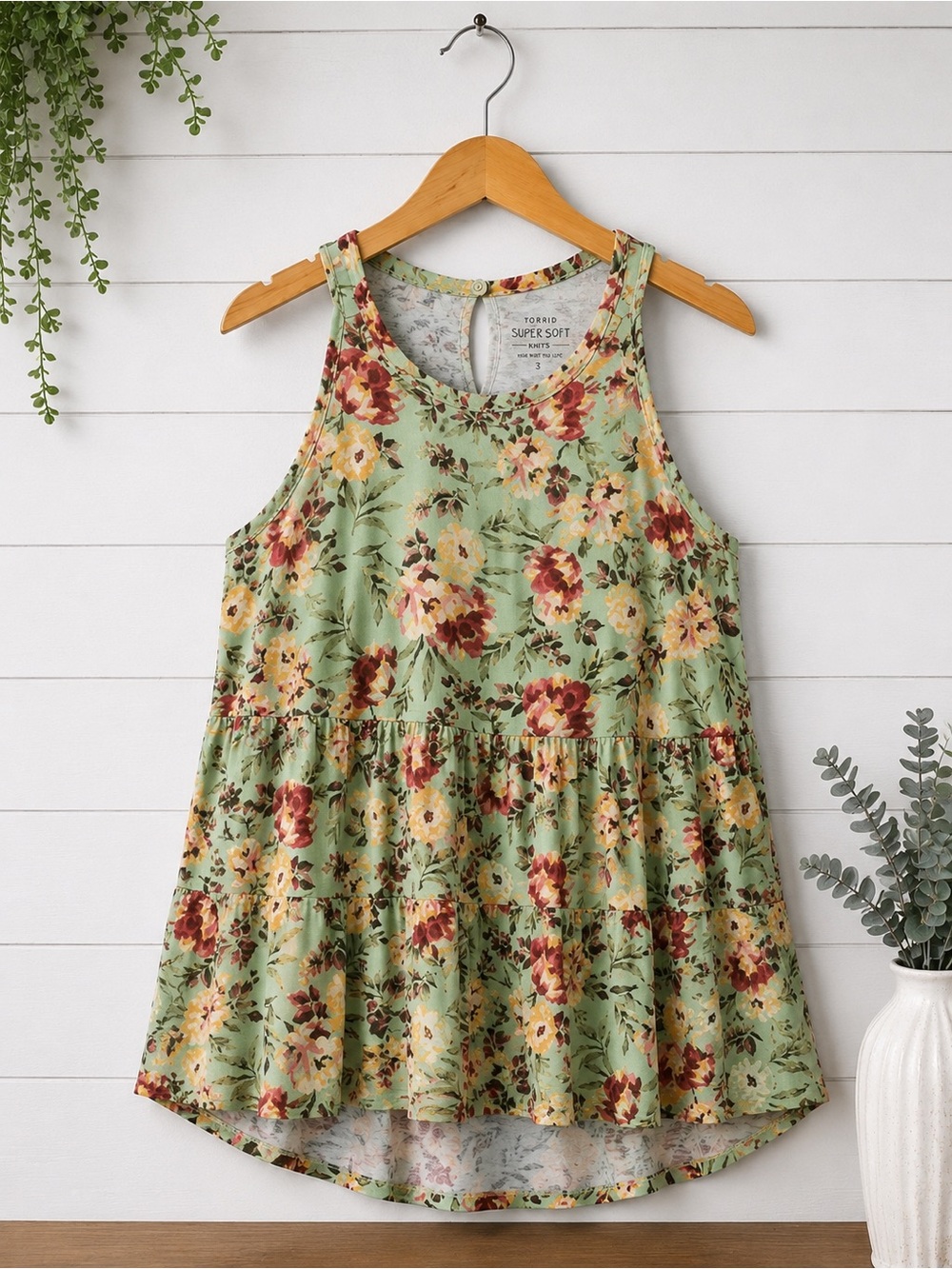 Torrid Super Soft Floral Babydoll Tiered Tank Top Size 3 3X Plus